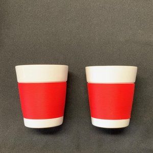 Set of 2 Bodum 8 oz. Bistro Mug Silicone Grip Hot Beverage Cup Red sleeve #70